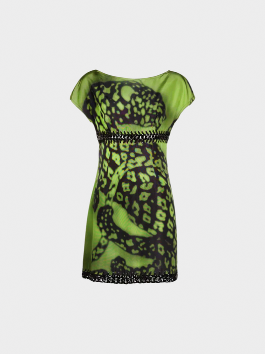 Prada Resort 2009 Green Black Chain Inset Printed Shift Dress
