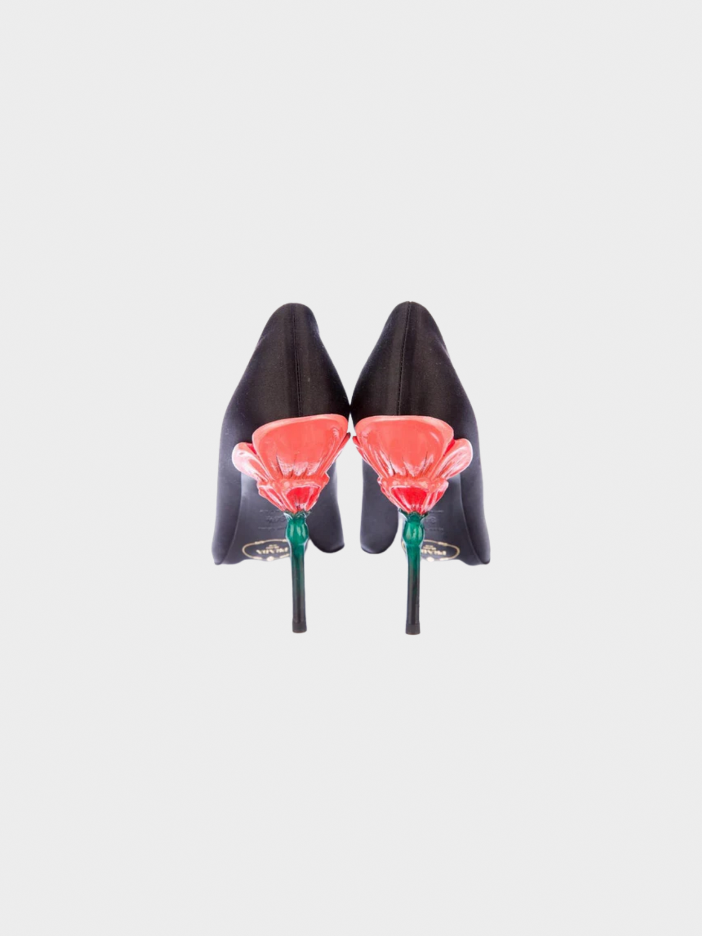 Prada SS 2008 Fairy Collection Black Satin Peep Toe Sculpted Flower Heels