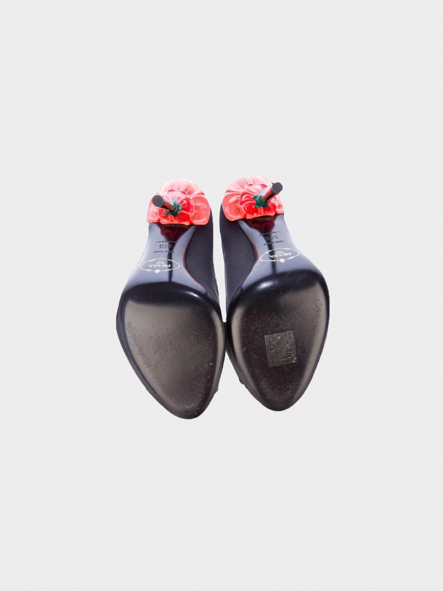Prada SS 2008 Fairy Collection Black Satin Peep Toe Sculpted Flower Heels