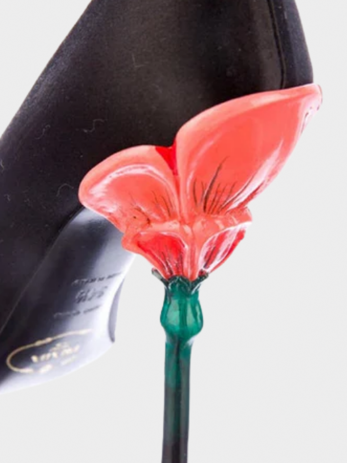 Prada SS 2008 Fairy Collection Black Satin Peep Toe Sculpted Flower Heels
