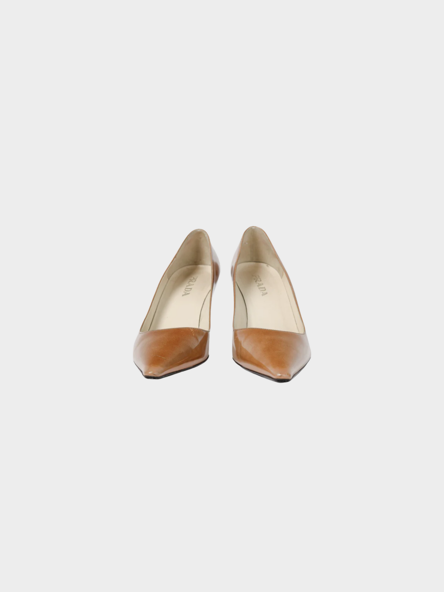 Prada 2000s Light Brown Buffed Patent Leather Pointed-Toe Pumps