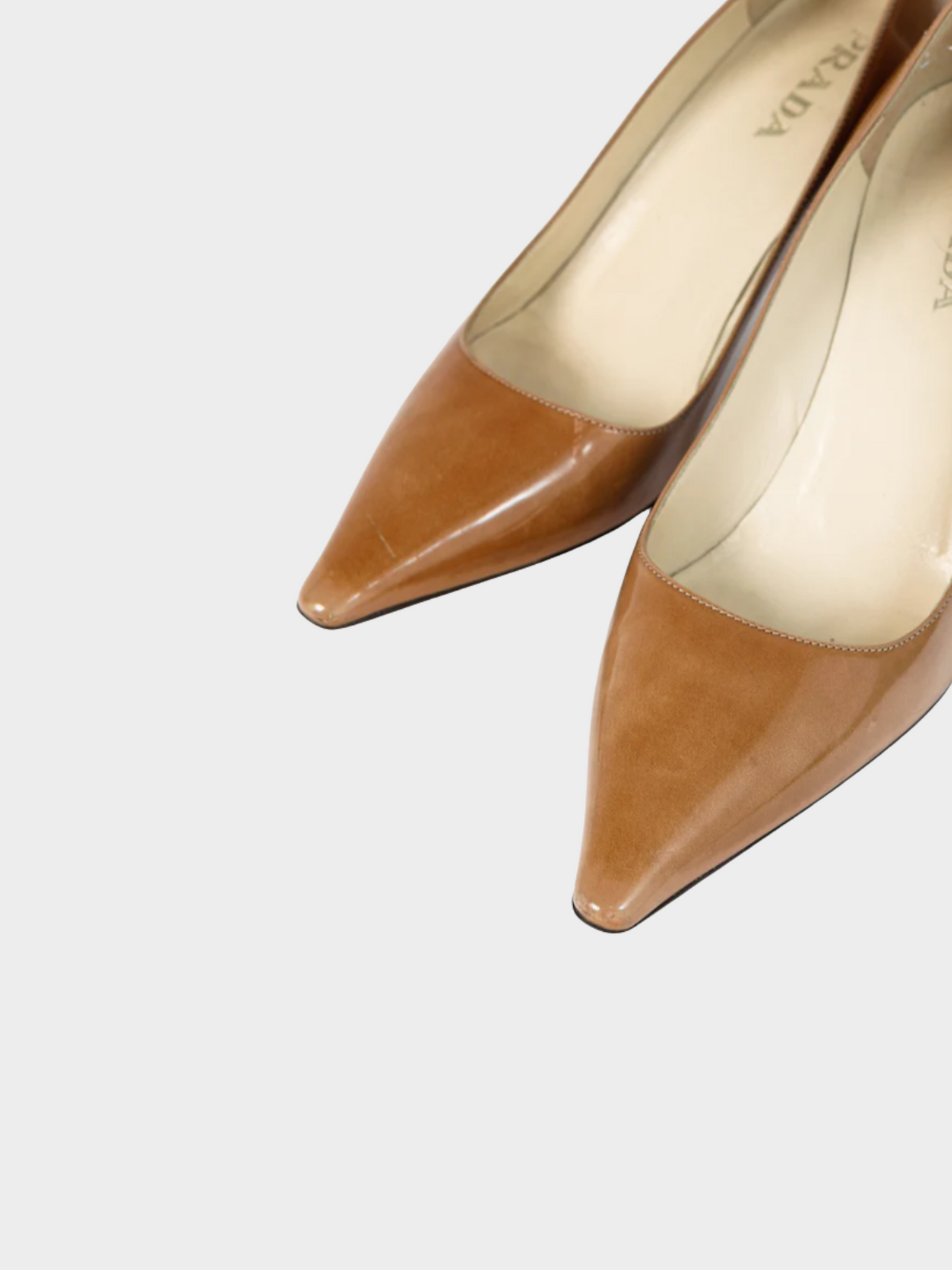 Prada 2000s Light Brown Buffed Patent Leather Pointed-Toe Pumps
