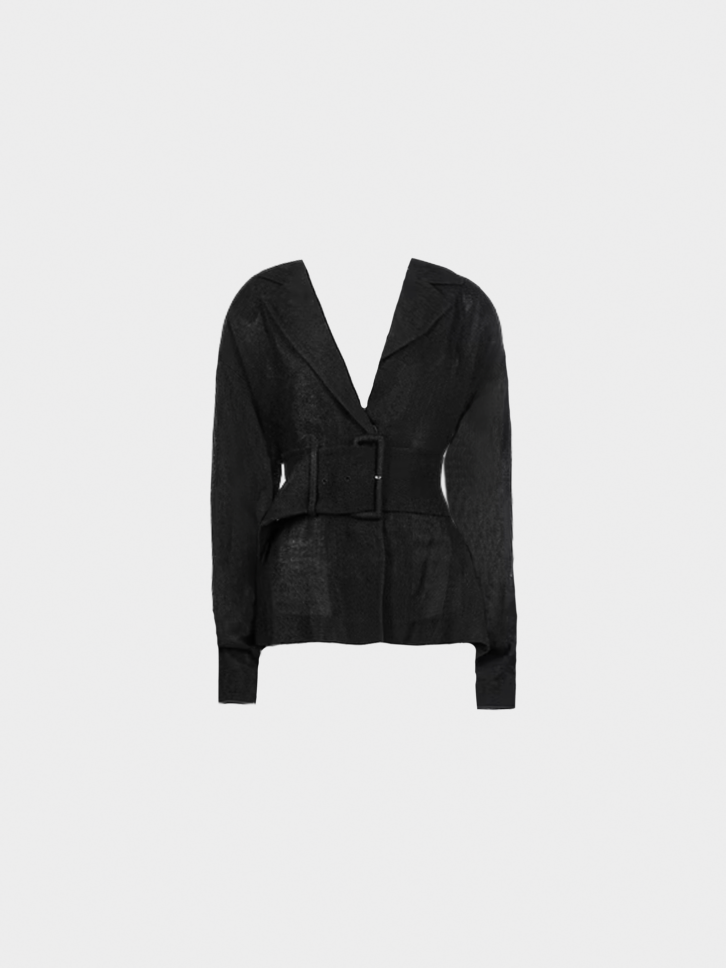 Prada SS 2001 Runway Black Viscose Linen Belted Shirt