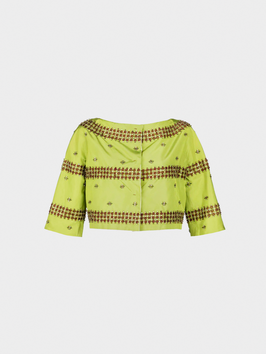 Prada FW 2004 Green Silk Crystal Embellished Cropped Jacket