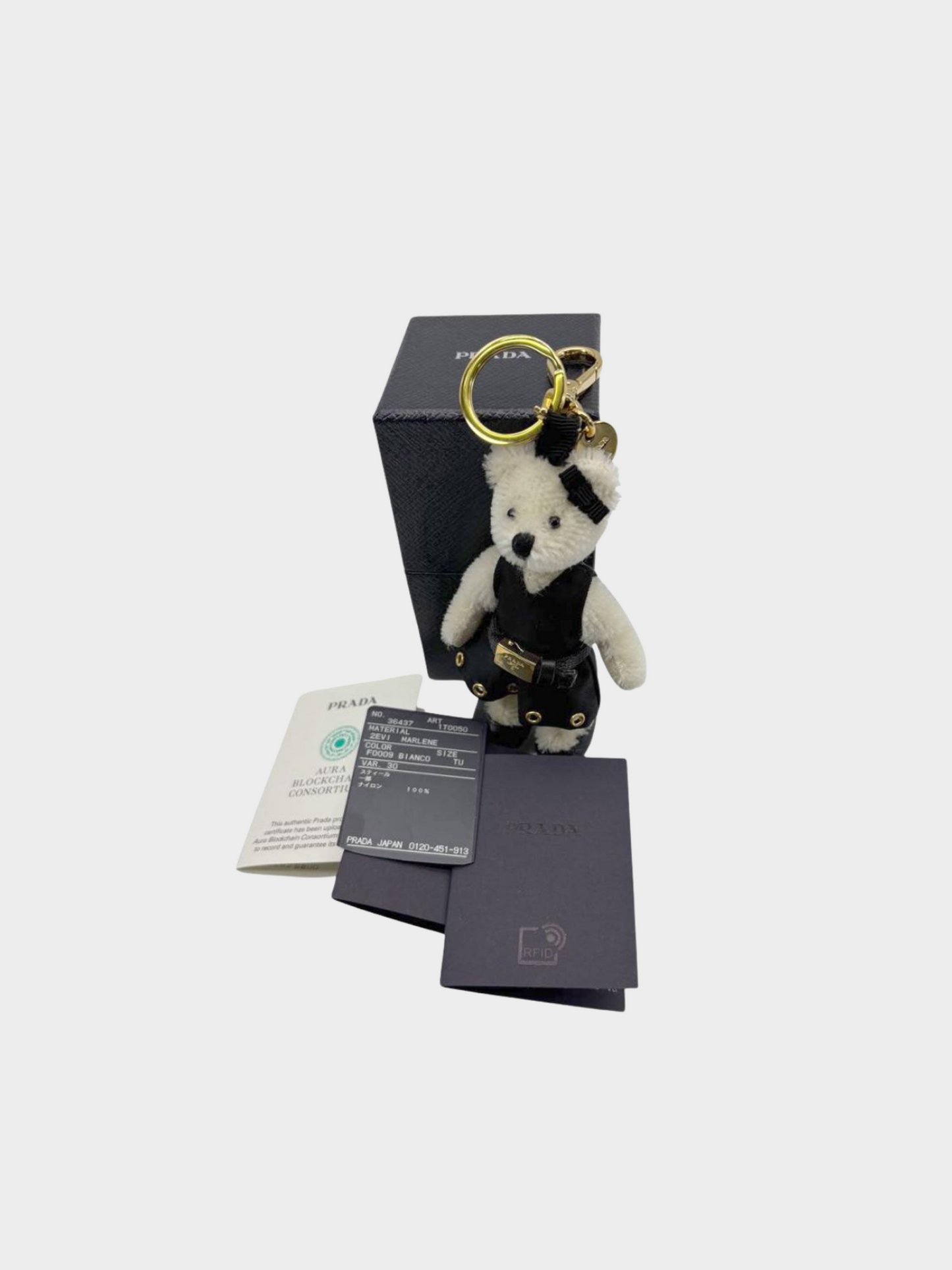 Prada 2020s Ivory and Black Teddy Bear Keychain