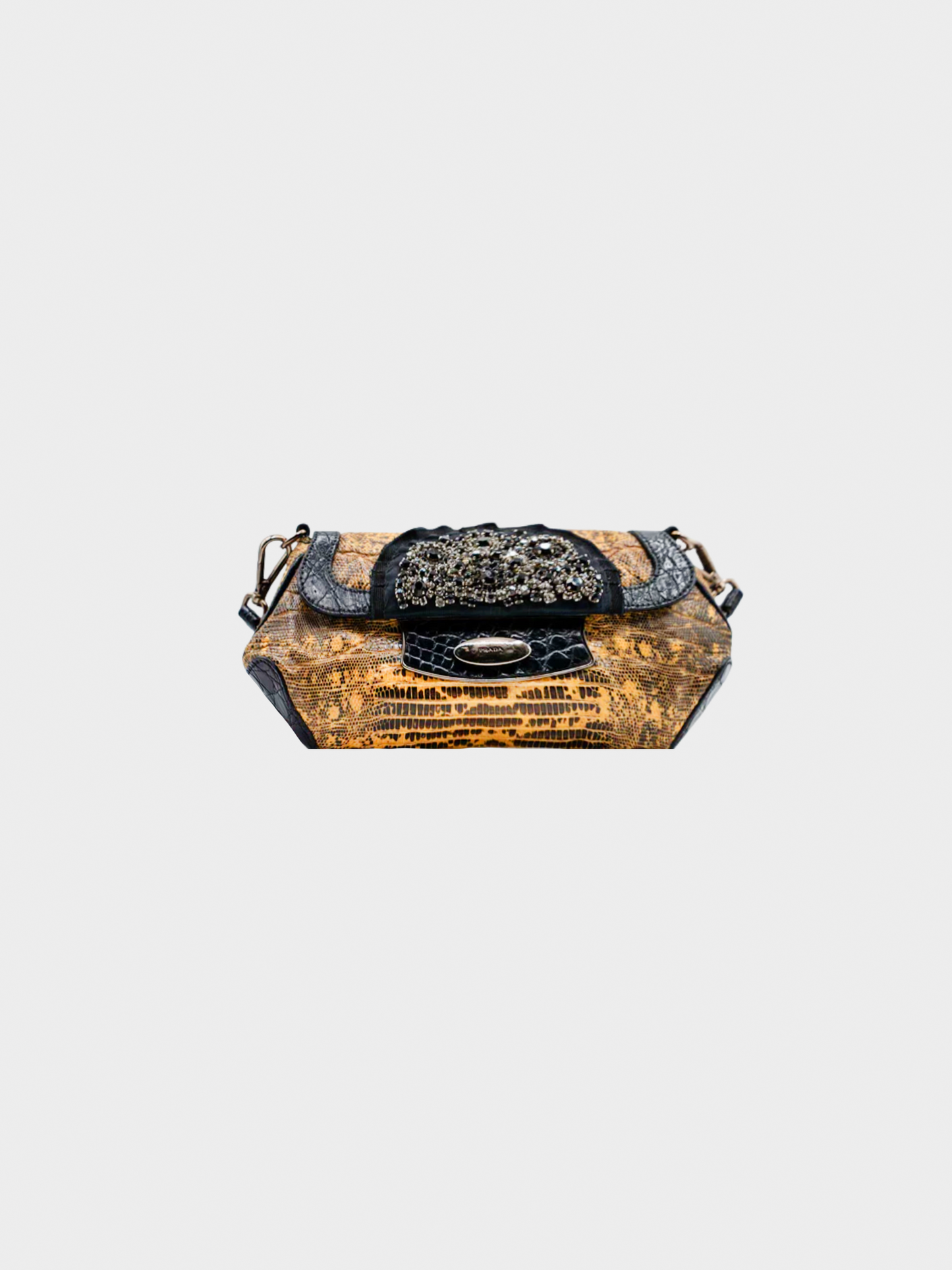 Prada FW 2004 Brown Lizard and Crocodile Crystal Embellished Skipper Shoulder Bag