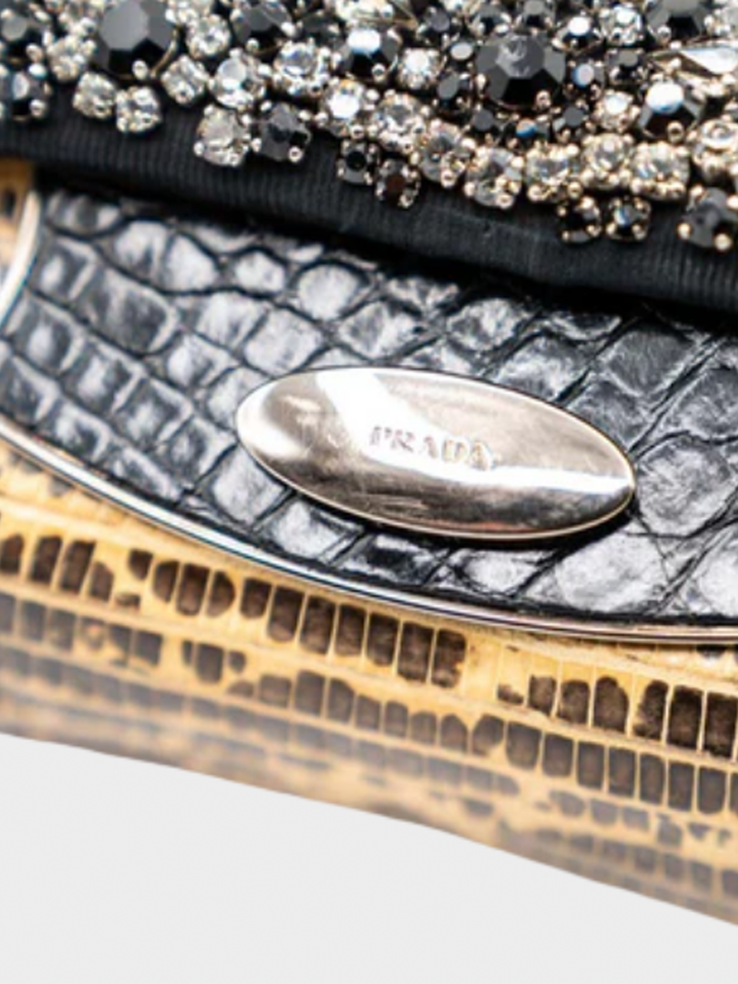 Prada FW 2004 Brown Lizard and Crocodile Crystal Embellished Skipper Shoulder Bag