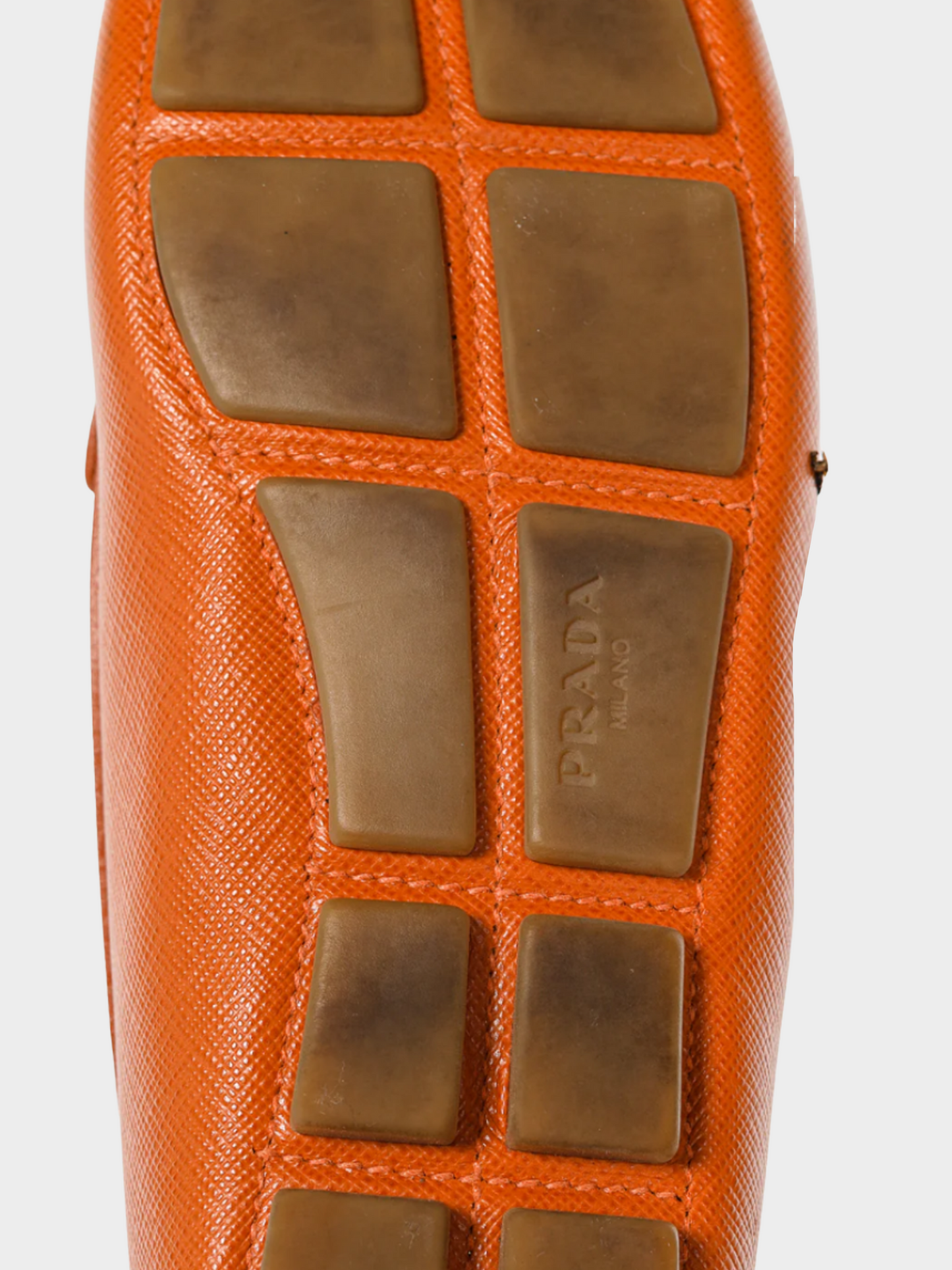 Prada 2000s Orange Saffiano Leather Tassel-Bow Loafers