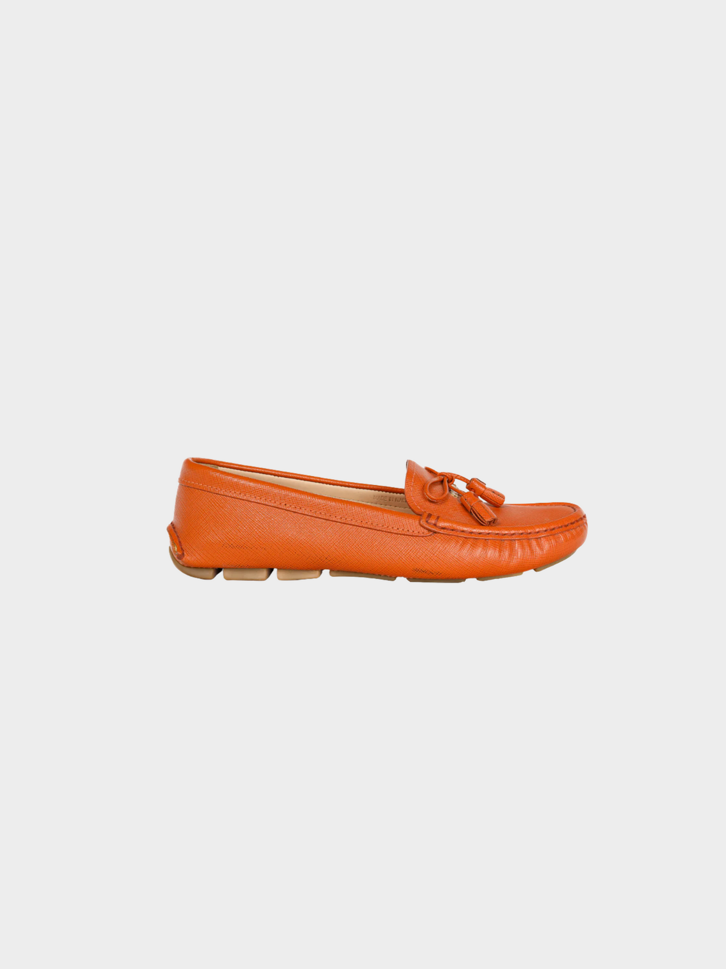 Prada 2000s Orange Saffiano Leather Tassel-Bow Loafers