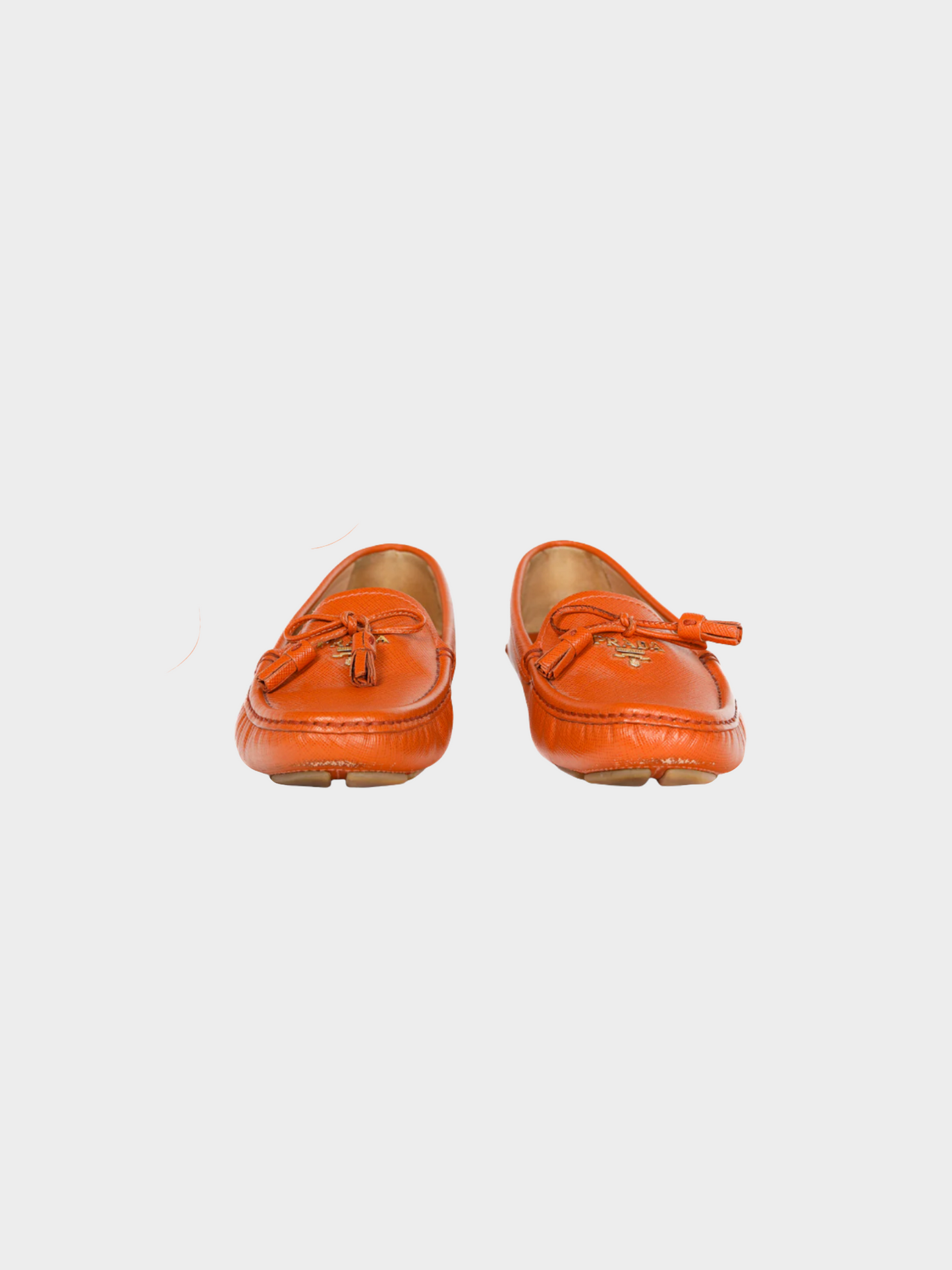Prada 2000s Orange Saffiano Leather Tassel-Bow Loafers