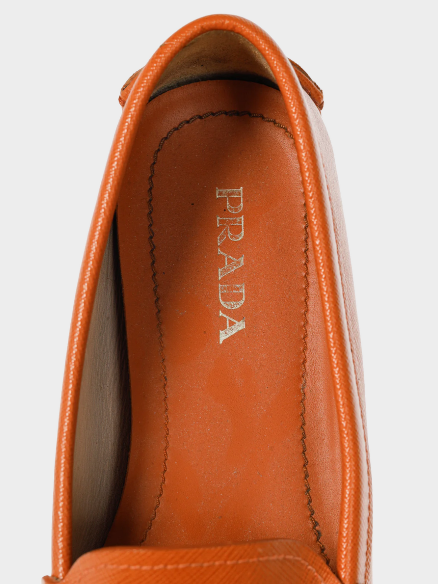 Prada 2000s Orange Saffiano Leather Tassel-Bow Loafers