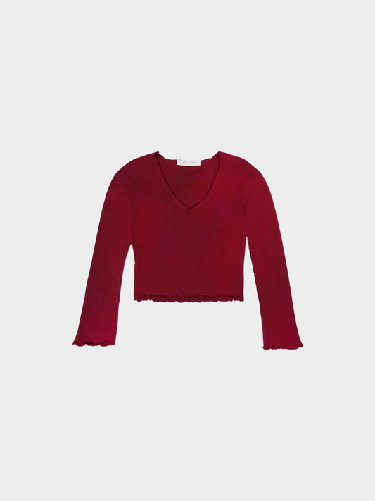 Miu Miu 1990s Burgundy Cotton Long Sleeve Top