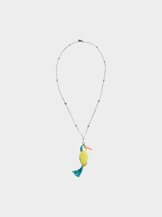 Prada 2000s Multicoloured Bird Pendant Silver Necklace