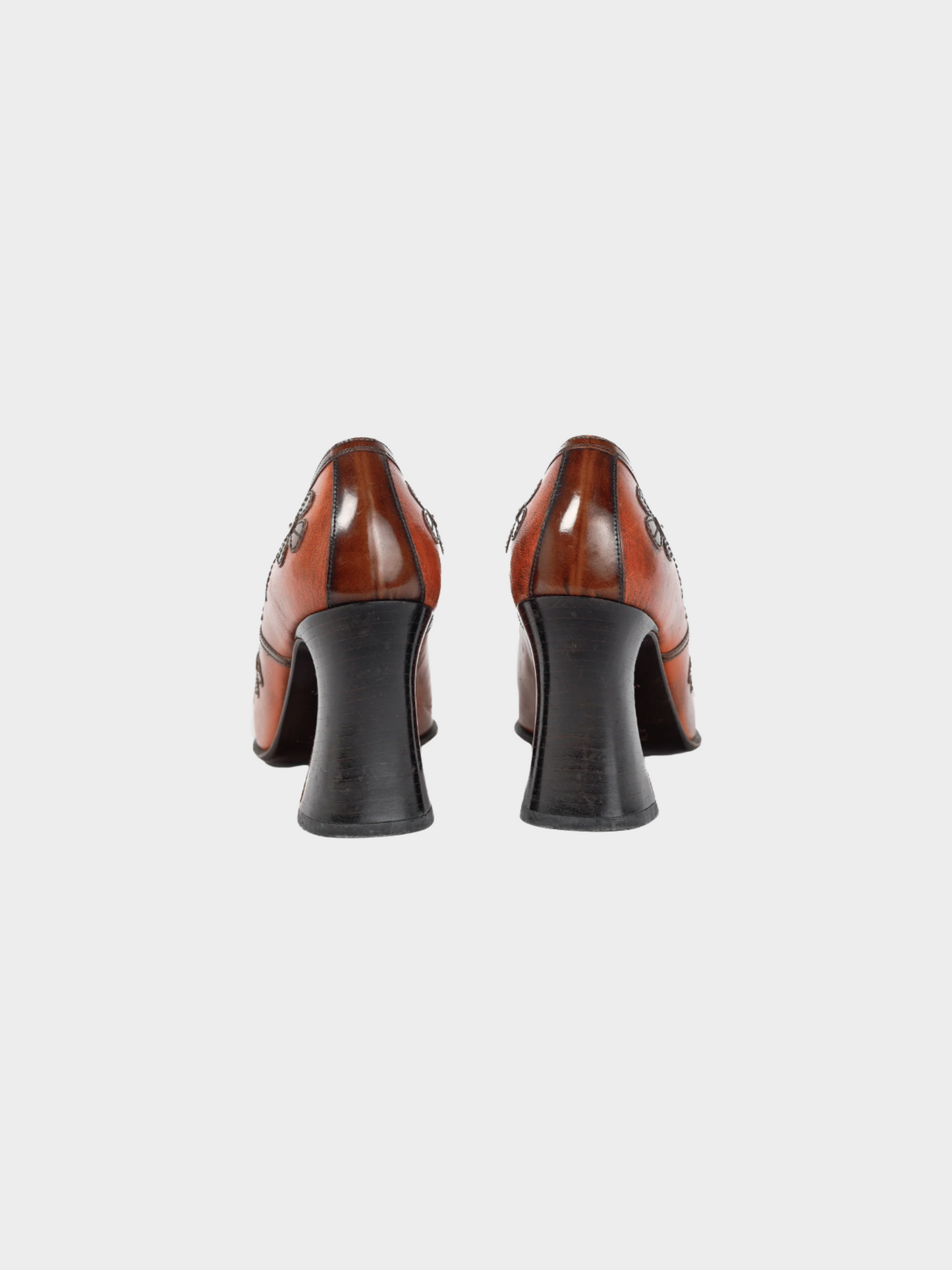 Prada AW 1996 Orange Leather Floral-Applique Pumps