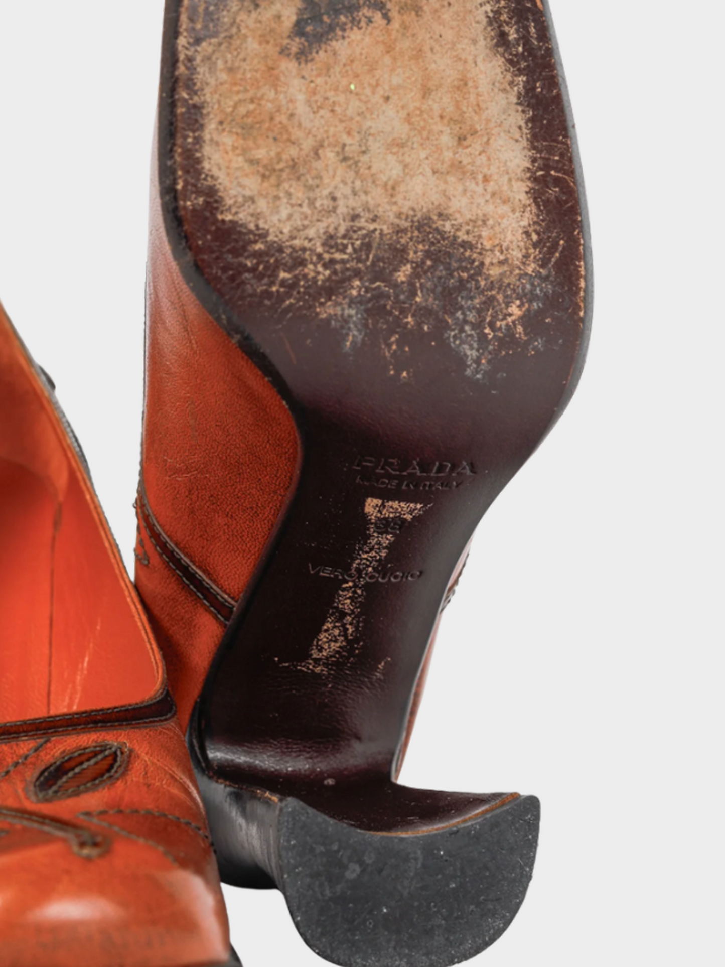 Prada AW 1996 Orange Leather Floral-Applique Pumps