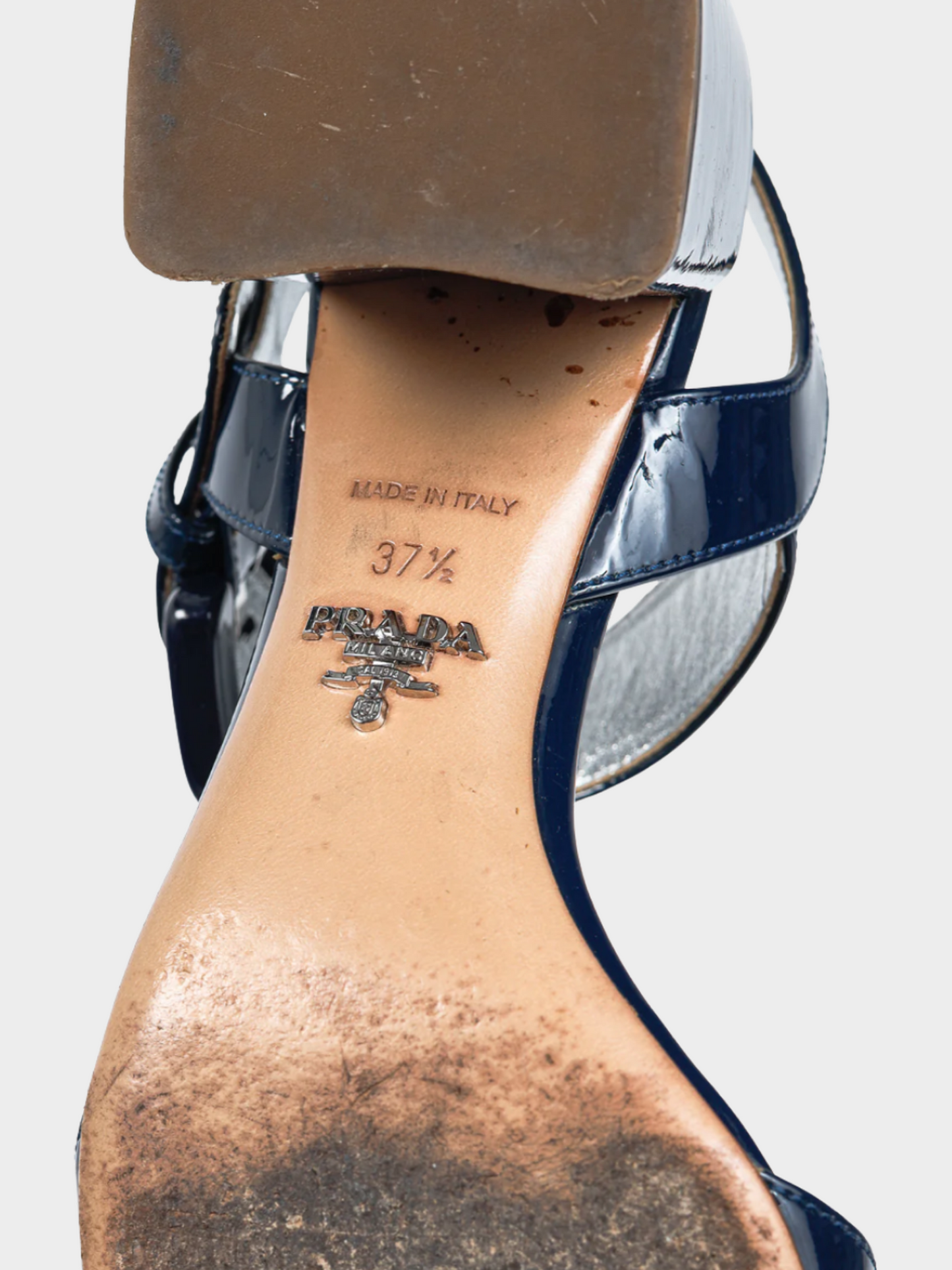 Prada 2015 Dark Blue Patent-Leather Buckled Sandals