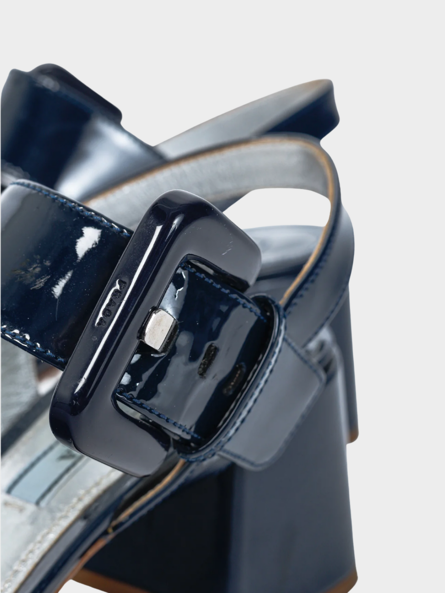 Prada 2015 Dark Blue Patent-Leather Buckled Sandals