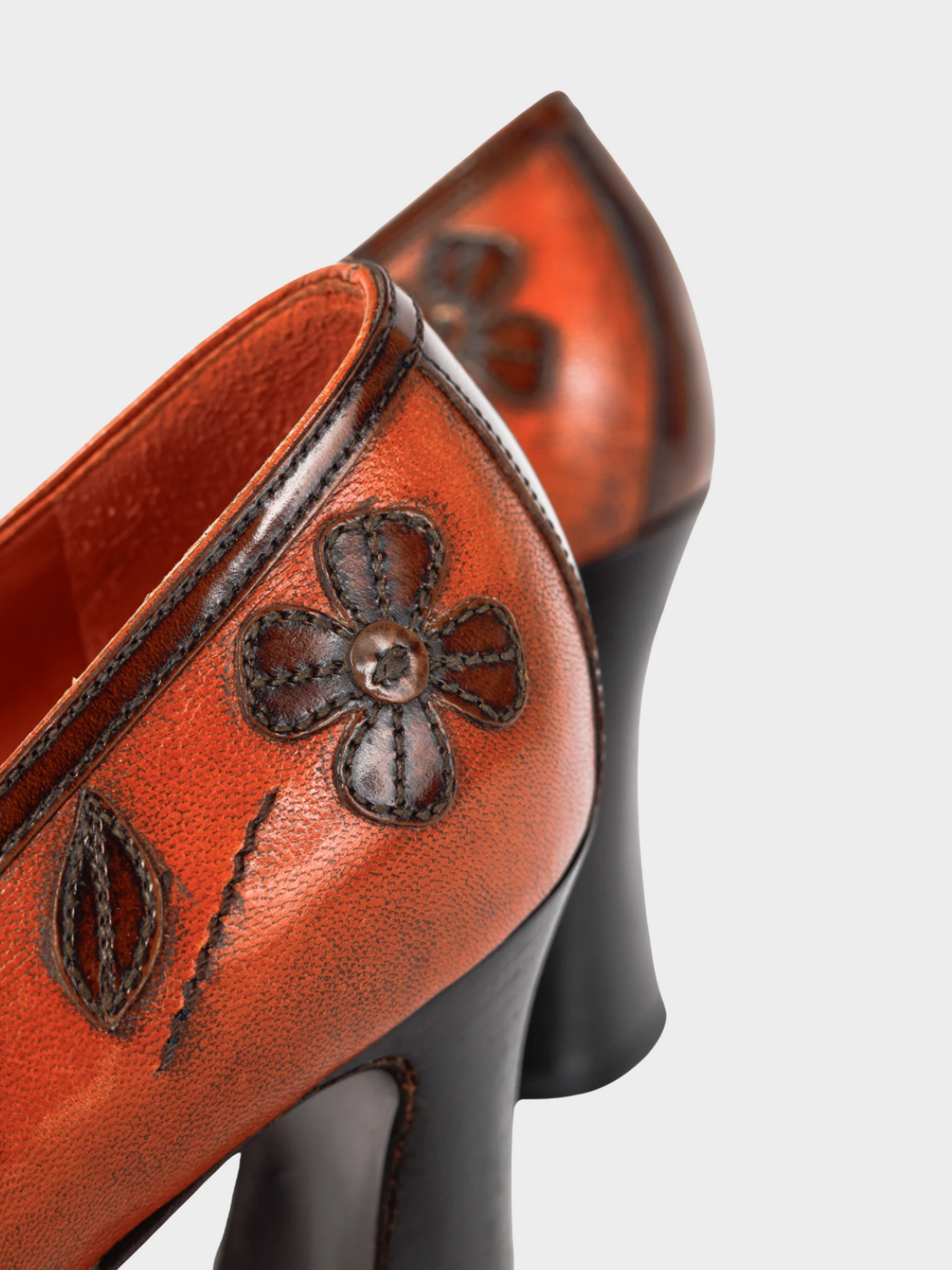 Prada AW 1996 Orange Leather Floral-Applique Pumps