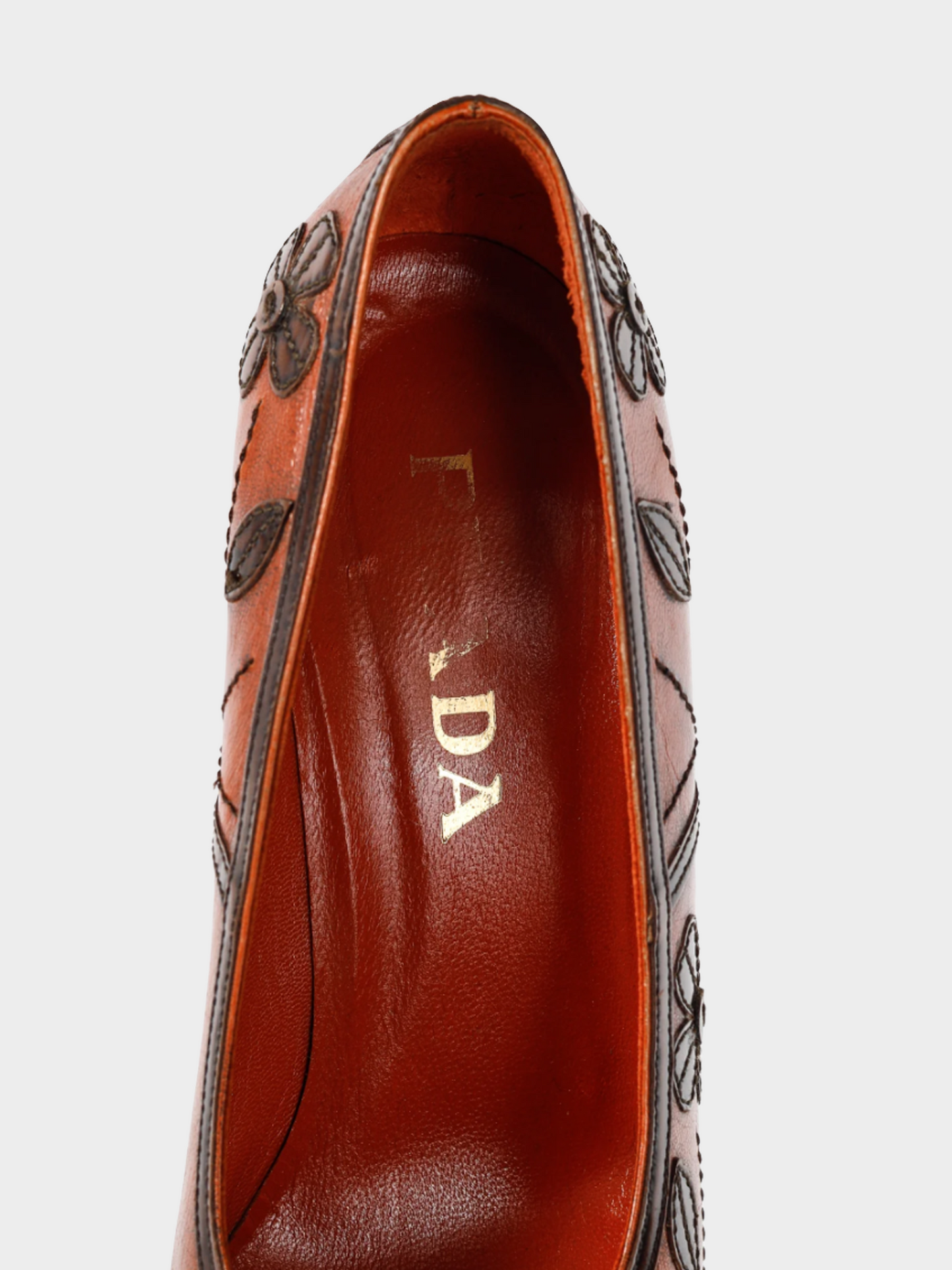 Prada AW 1996 Orange Leather Floral-Applique Pumps
