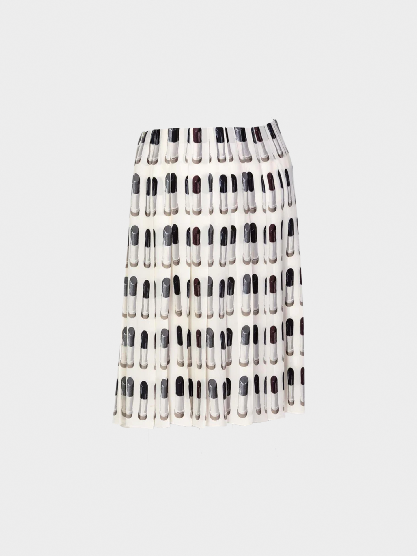 Prada SS 2000 Runway Off-White Silk Lipstick Print Pleated Skirt