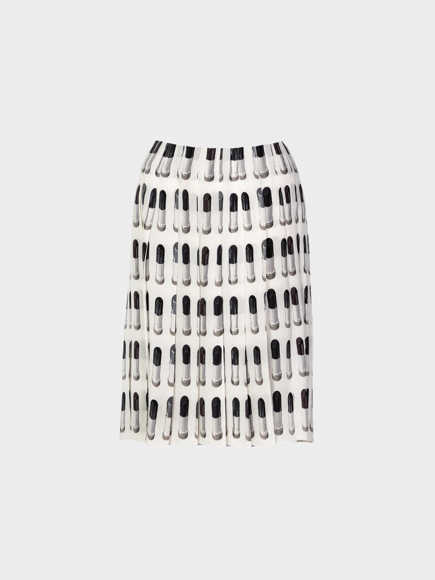 Prada SS 2000 Runway Off-White Silk Lipstick Print Pleated Skirt