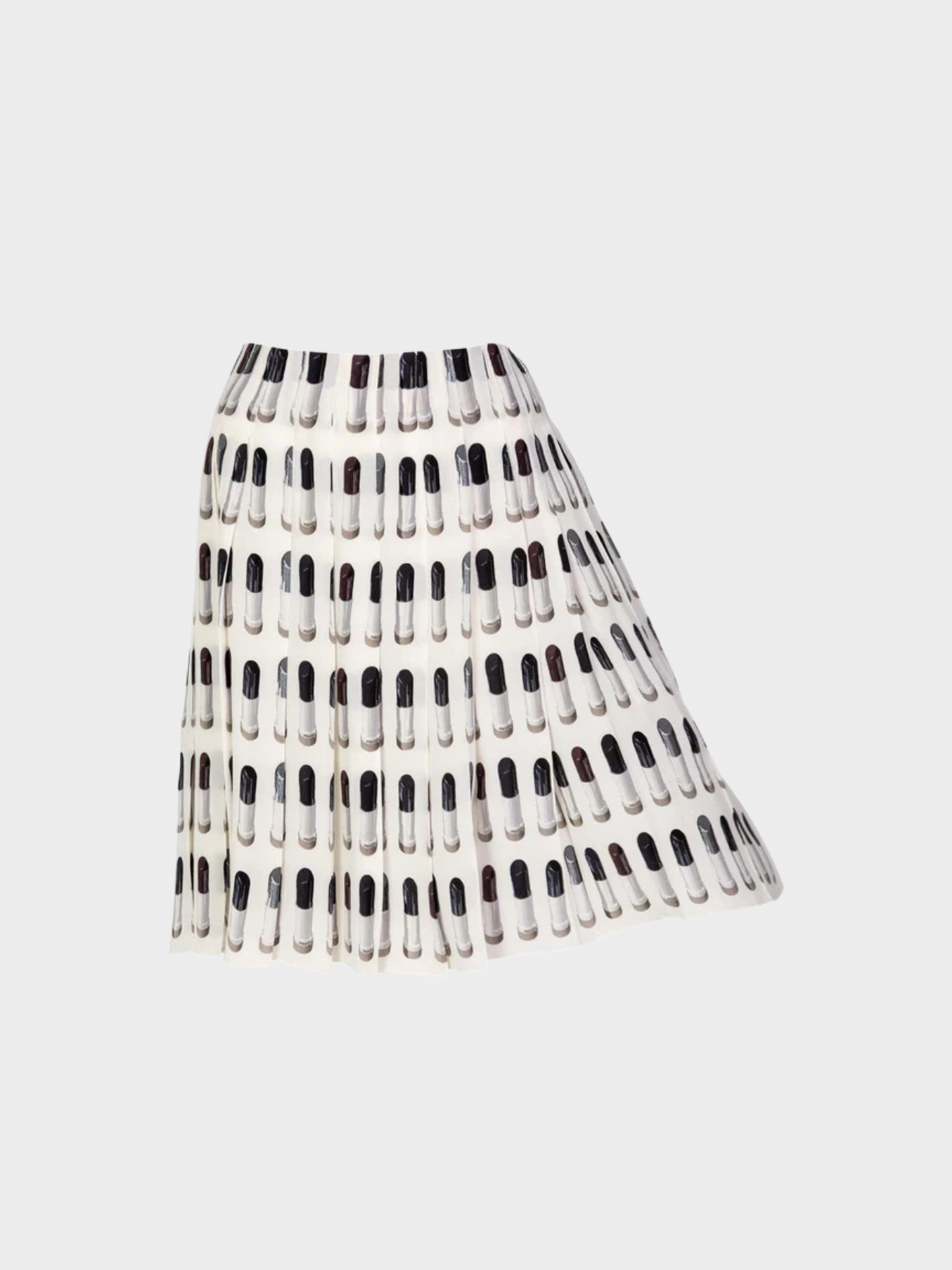 Prada SS 2000 Runway Off-White Silk Lipstick Print Pleated Skirt