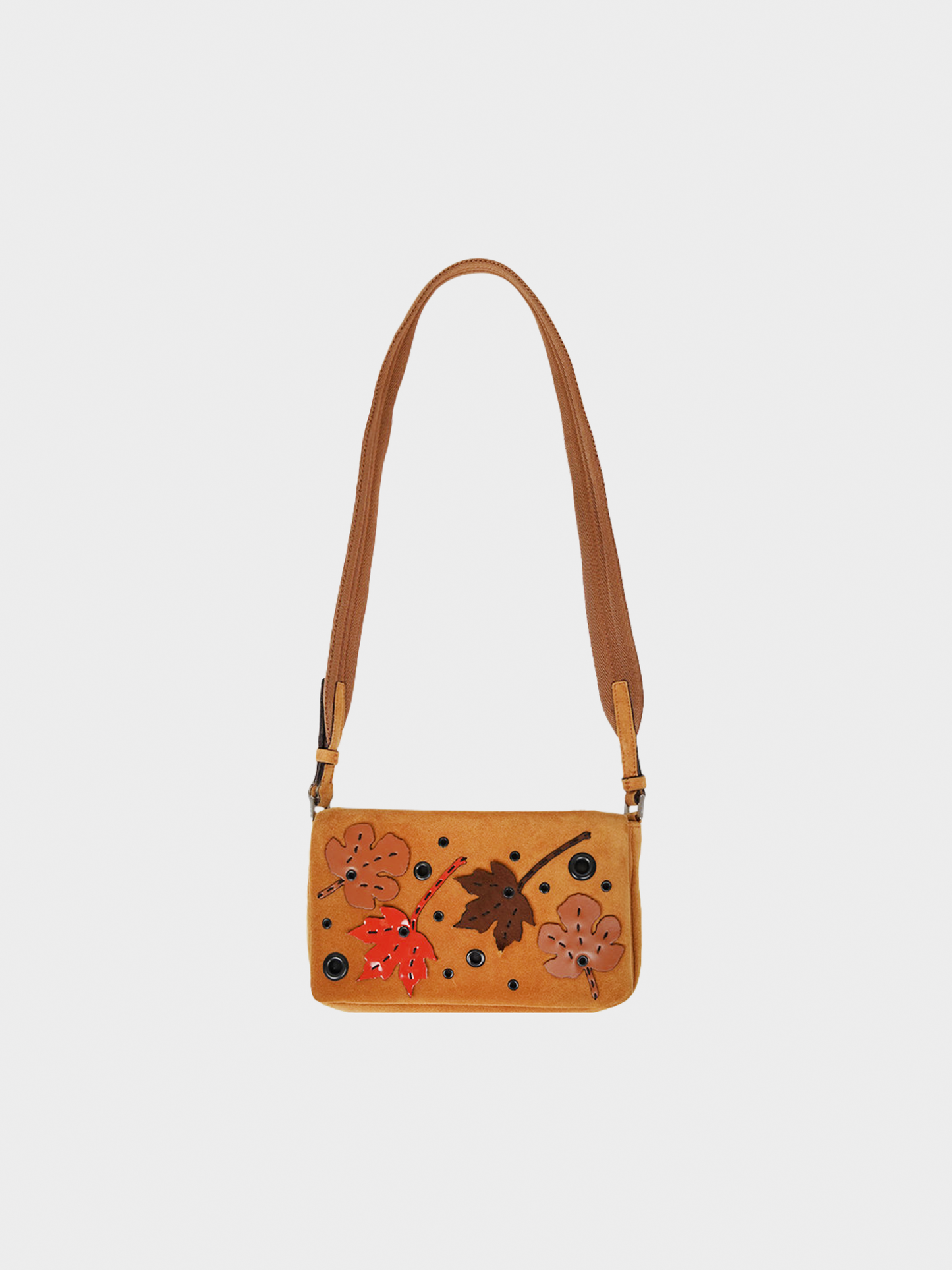 Prada FW 1999 Brown Leather "Leaves" Crossbody Bag