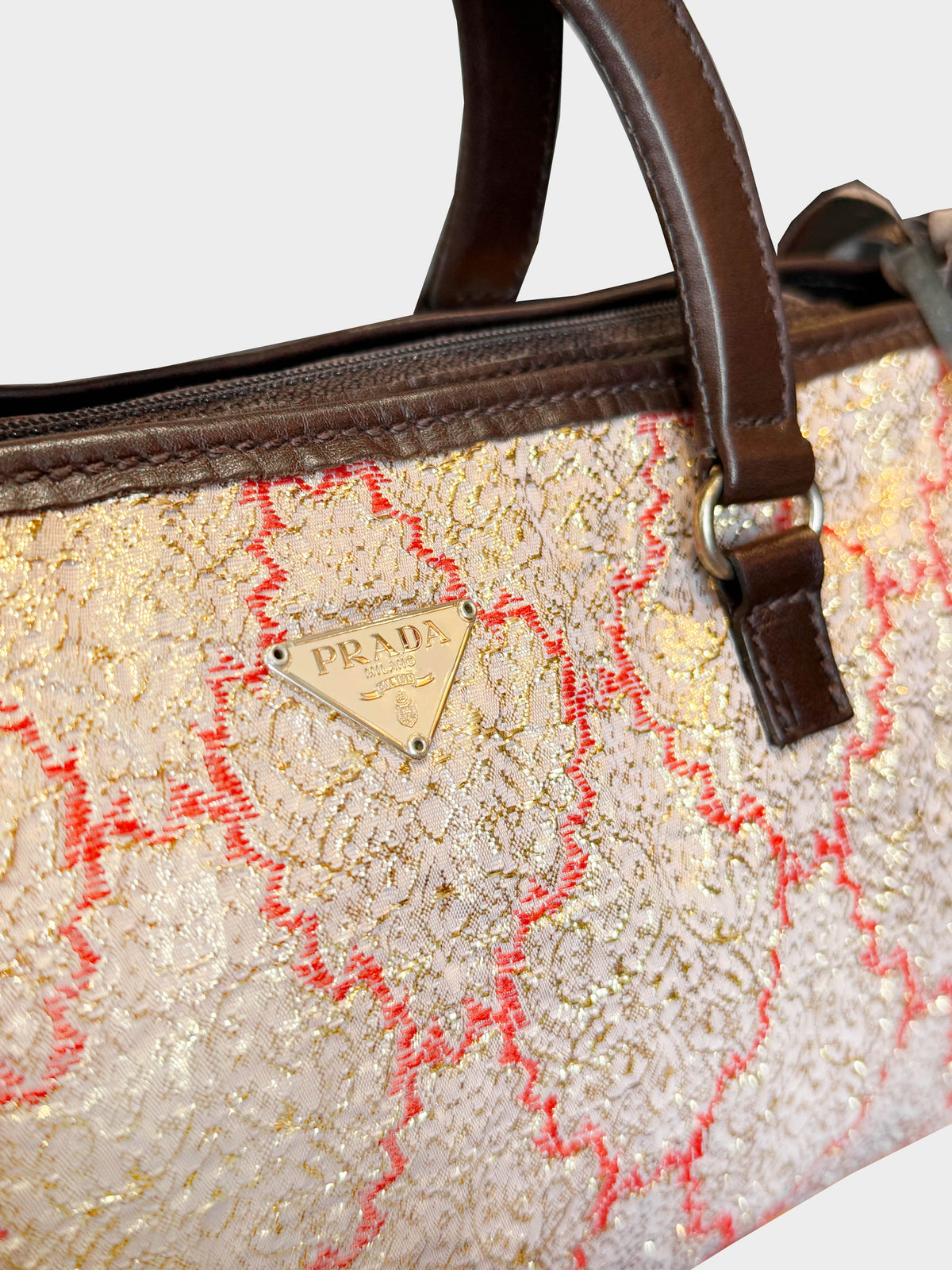 Prada 2002 Metallic Gold and Red Brocade Bag