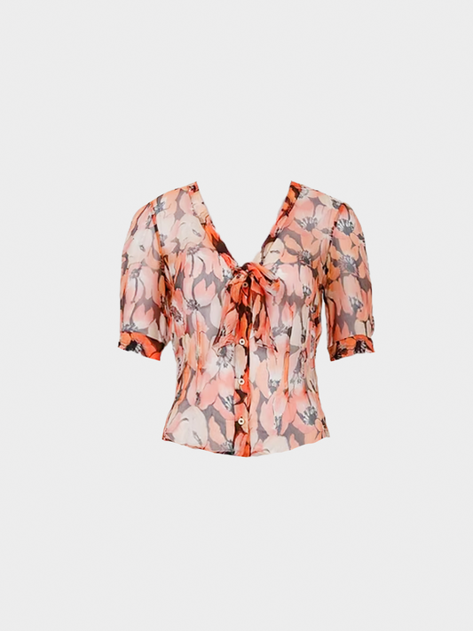 Prada FW 2000 Orange Silk Floral Top