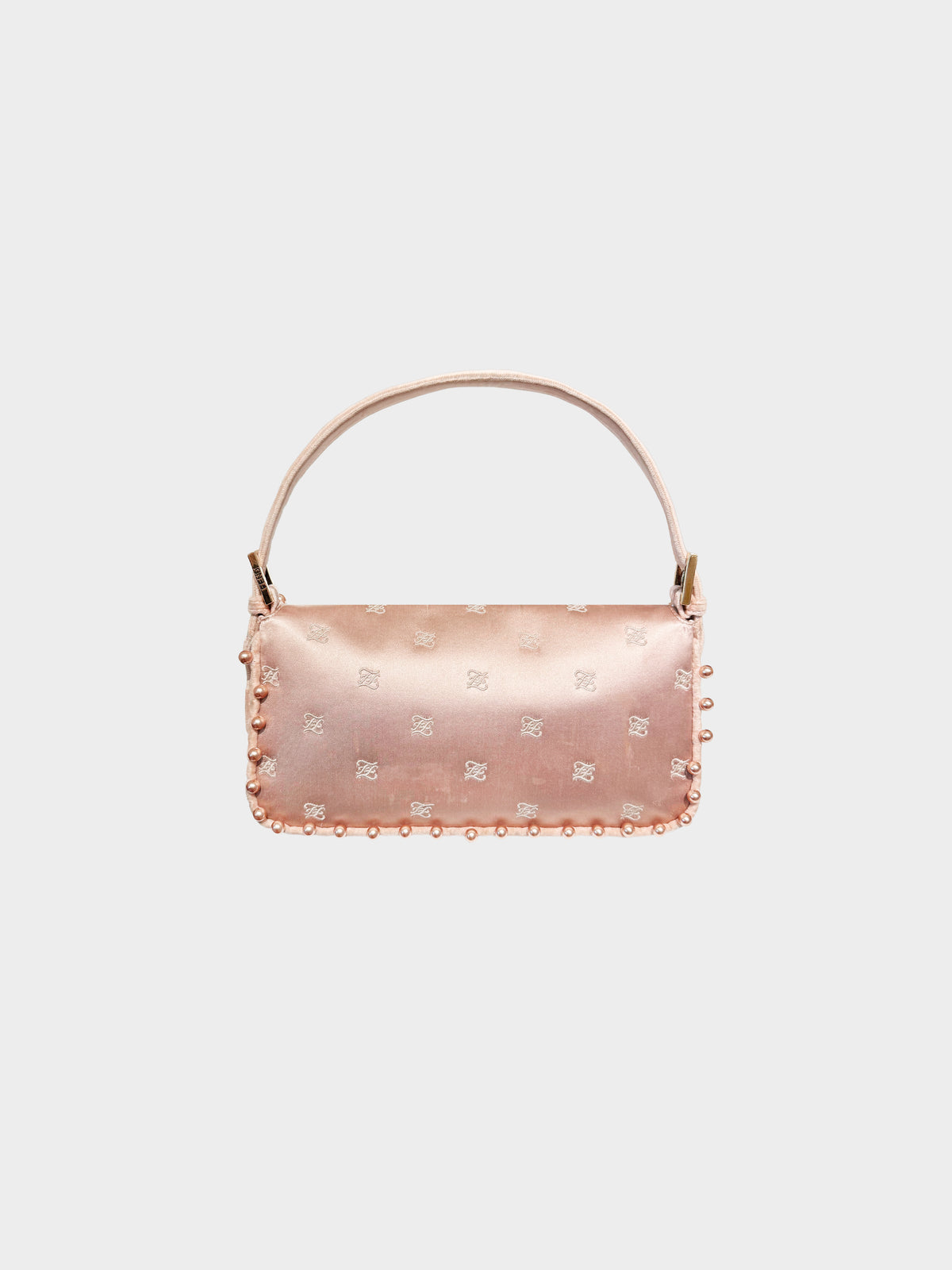 Fendi 1997 Re-edition Blush Pink Embroidered Satin and Pearl-detailed Baguette