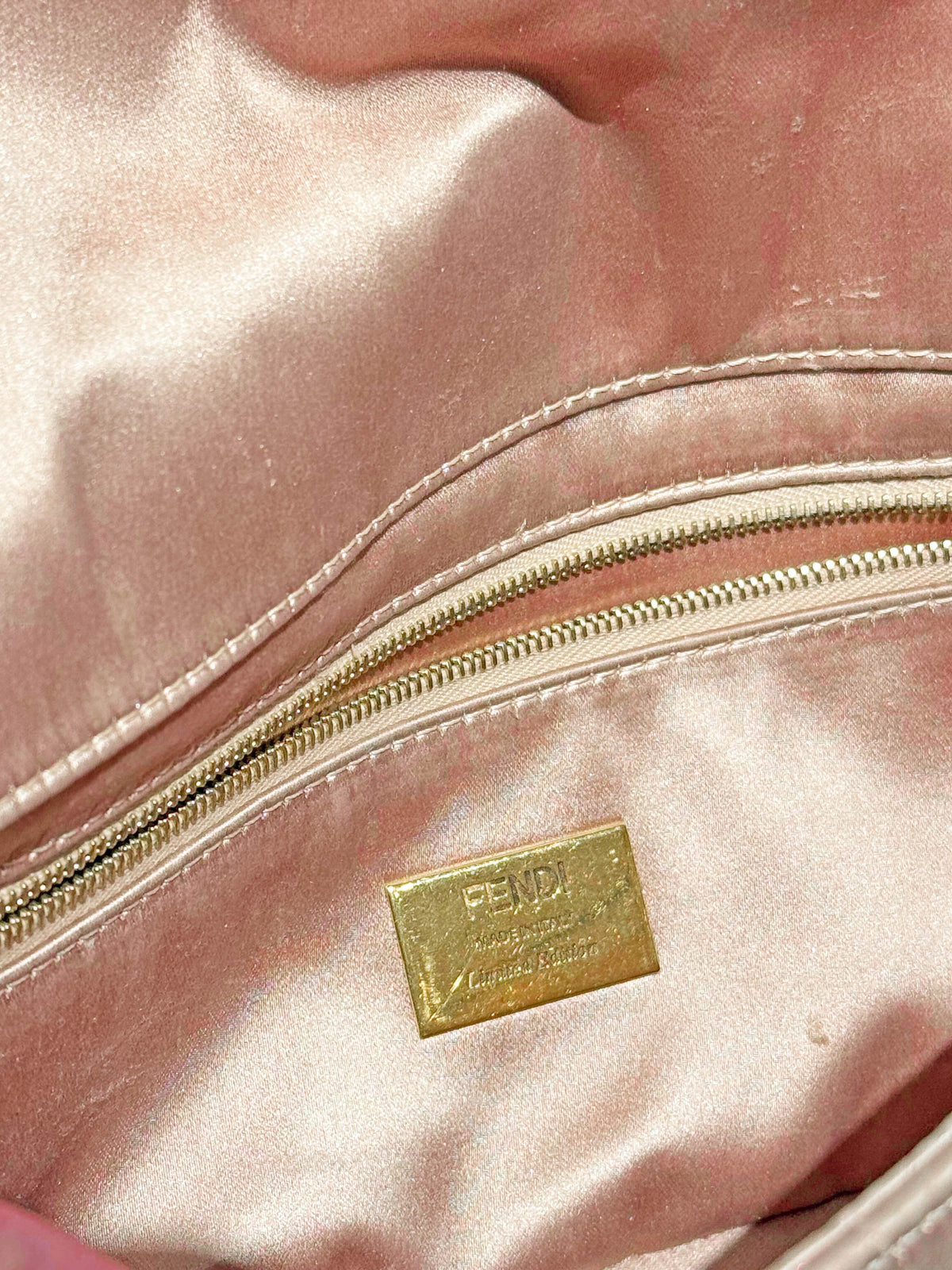 Fendi 1997 Re-edition Blush Pink Embroidered Satin and Pearl-detailed Baguette