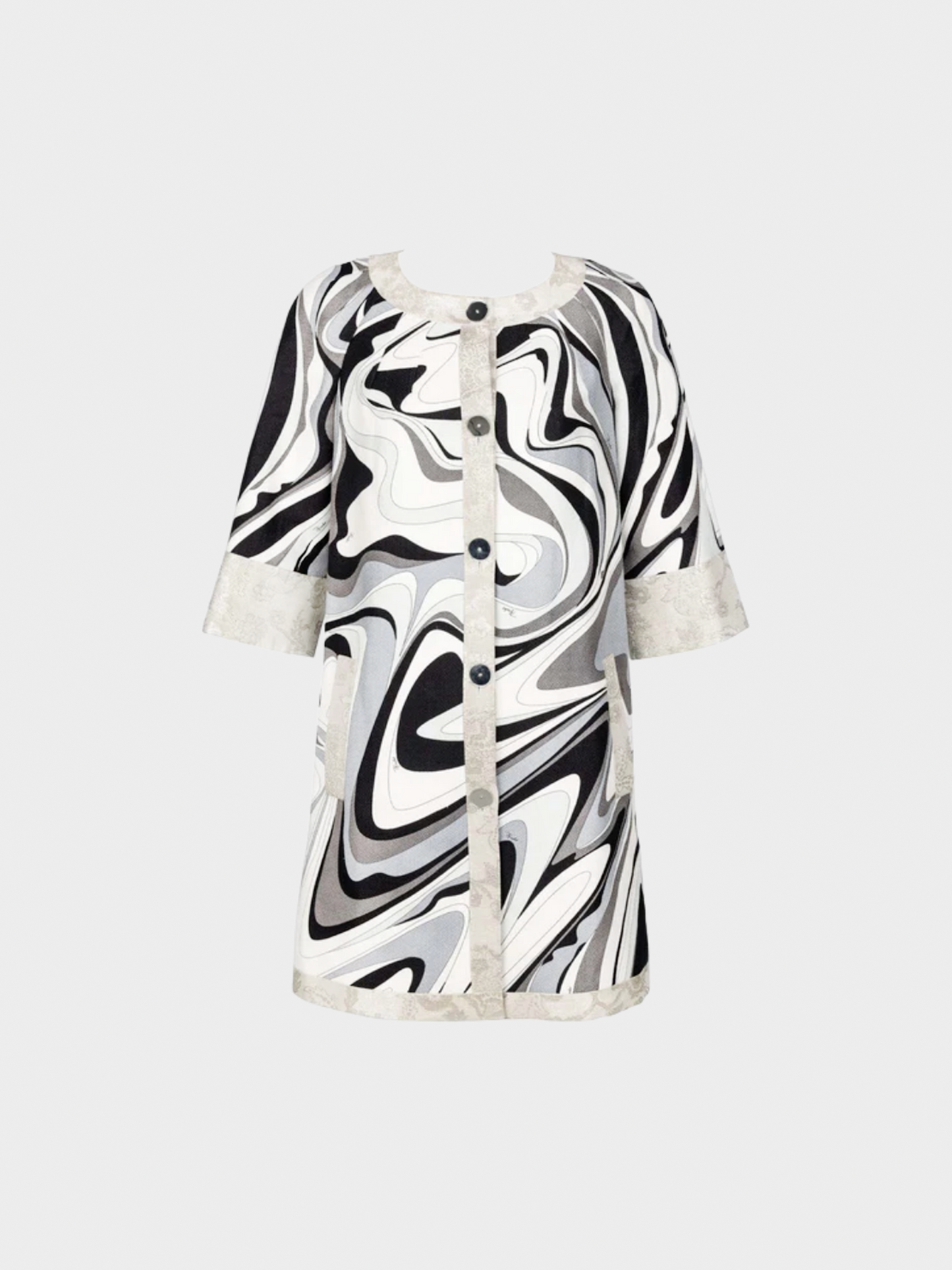 Emilio Pucci Spring 2007 Silver Black Print Runway Mod Evening Coat