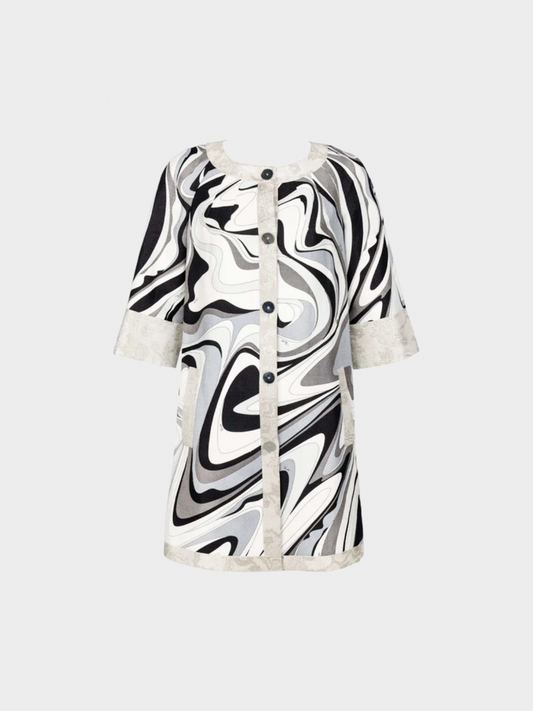 Emilio Pucci Spring 2007 Silver Black Print Runway Mod Evening Coat