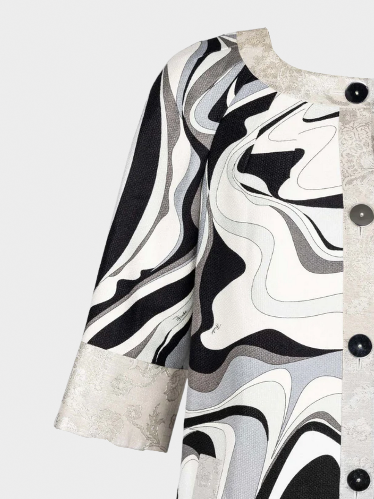 Emilio Pucci Spring 2007 Silver Black Print Runway Mod Evening Coat