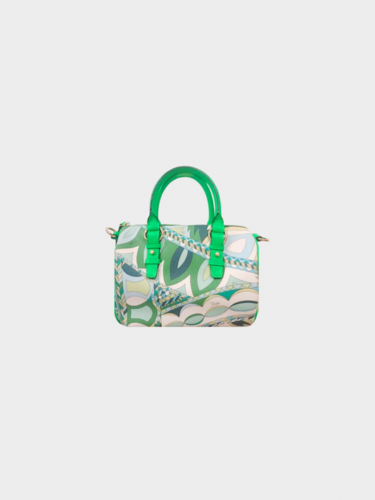 Emilio Pucci 2000s Green Graphic Print Top Mini Boston Bag