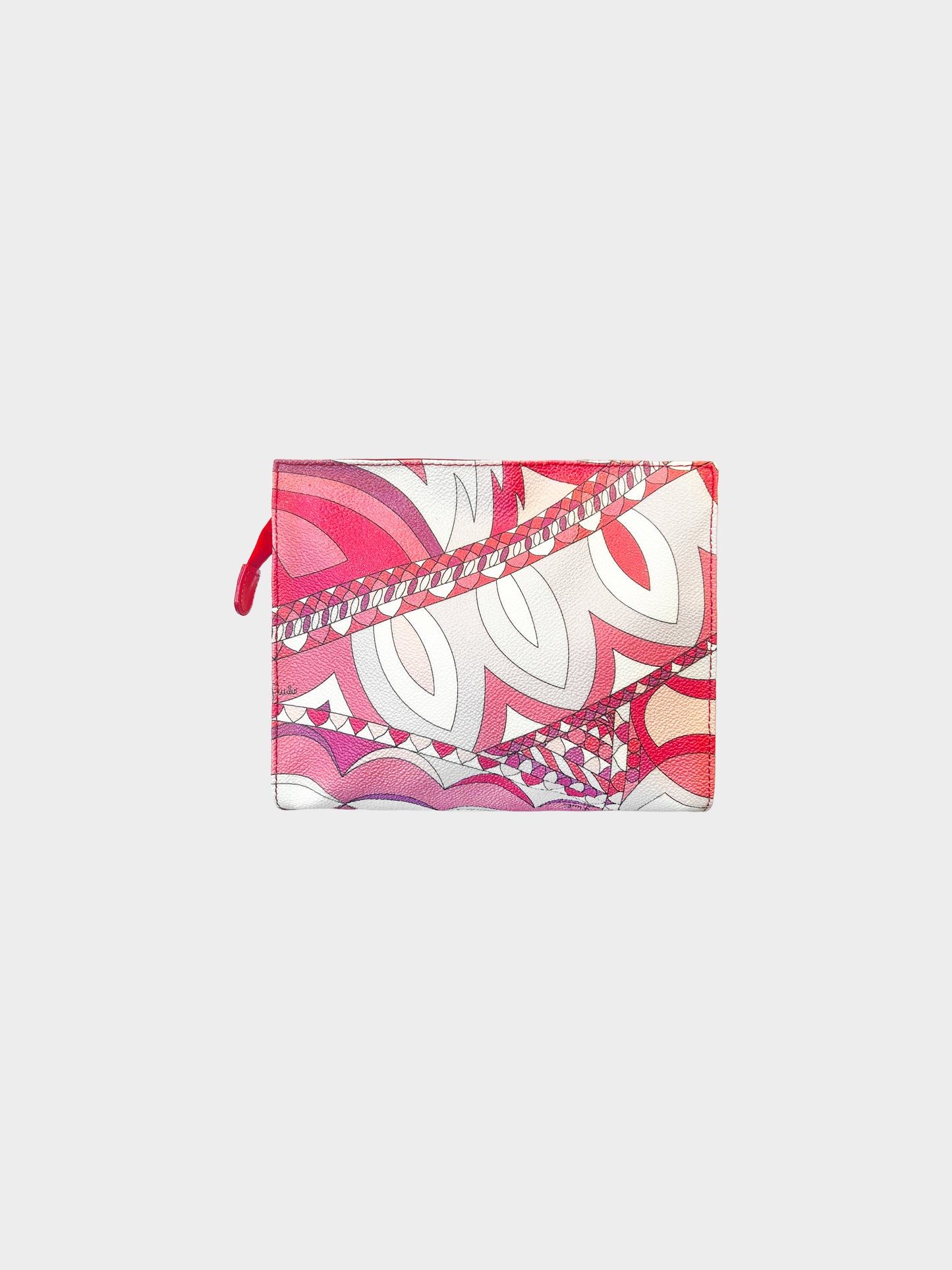 Emilio Pucci 2000s Pink and Purple Abstract Floral Print Leather Pouch