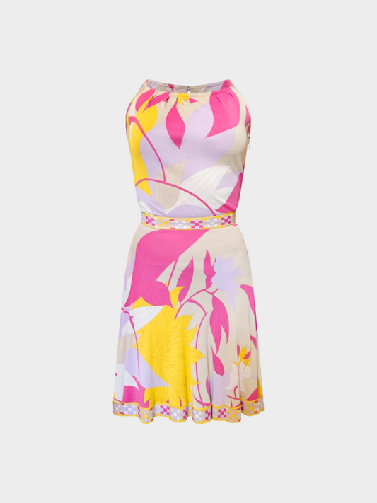 Emilio Pucci 2000s Pink and Yellow Flower Pattern Mini Dress