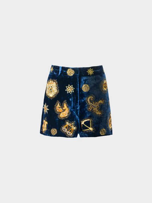 Emilio Pucci FW 2015 Navy-blue velvet Star Printed shorts