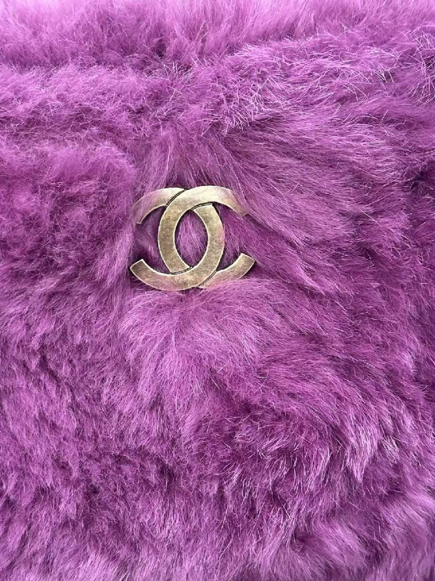 Chanel 2010s Purple Rabbit Fur CC Shoulder Bag