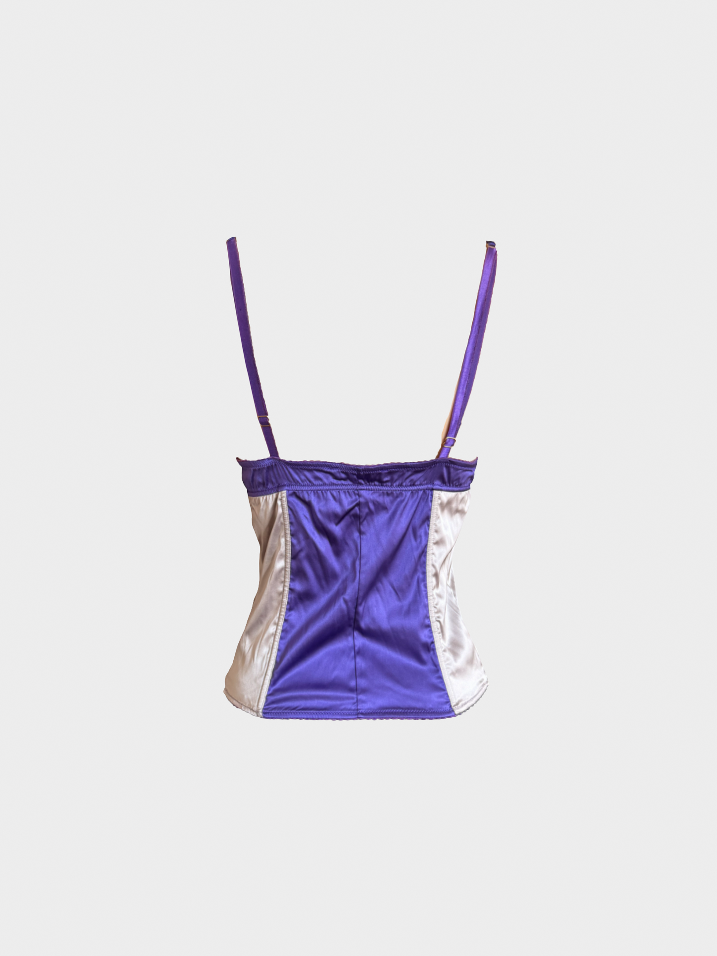 Dolce and Gabbana 2000s Silk Purple Silver Metallic Lace Bustier