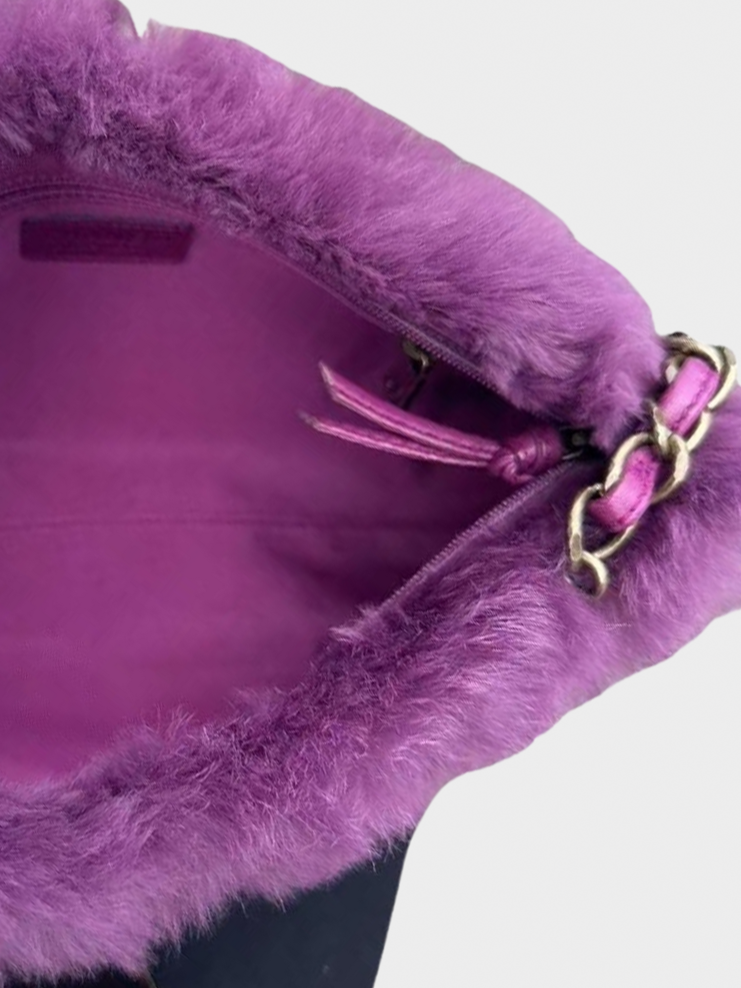 Chanel 2010s Purple Rabbit Fur CC Shoulder Bag
