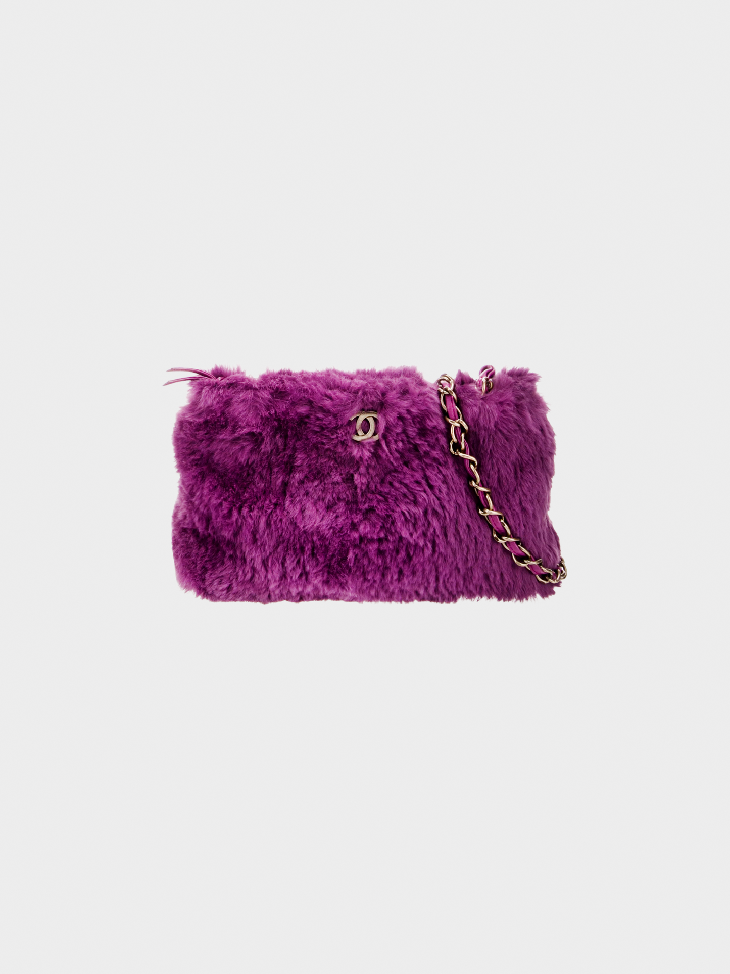 Chanel 2010s Purple Rabbit Fur CC Shoulder Bag