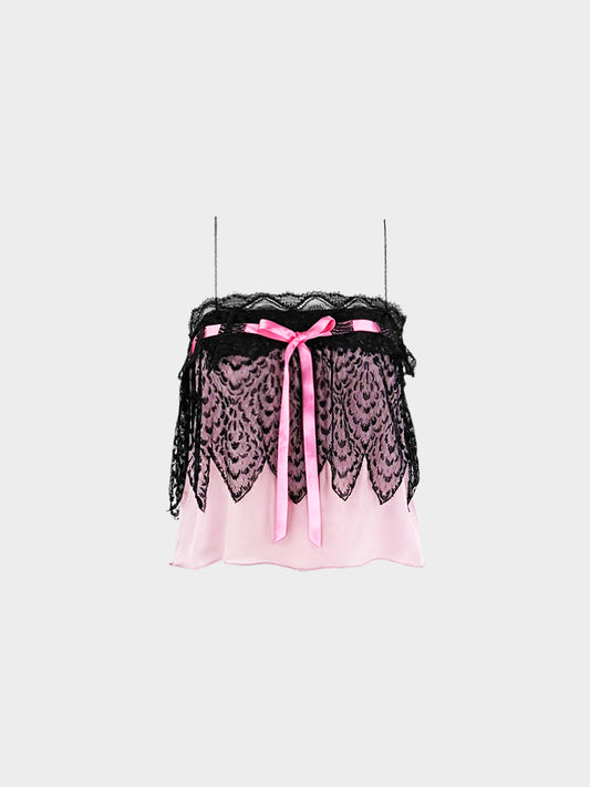 Yves Saint Laurent FW 2003 Pink and Black Silk Lace Top