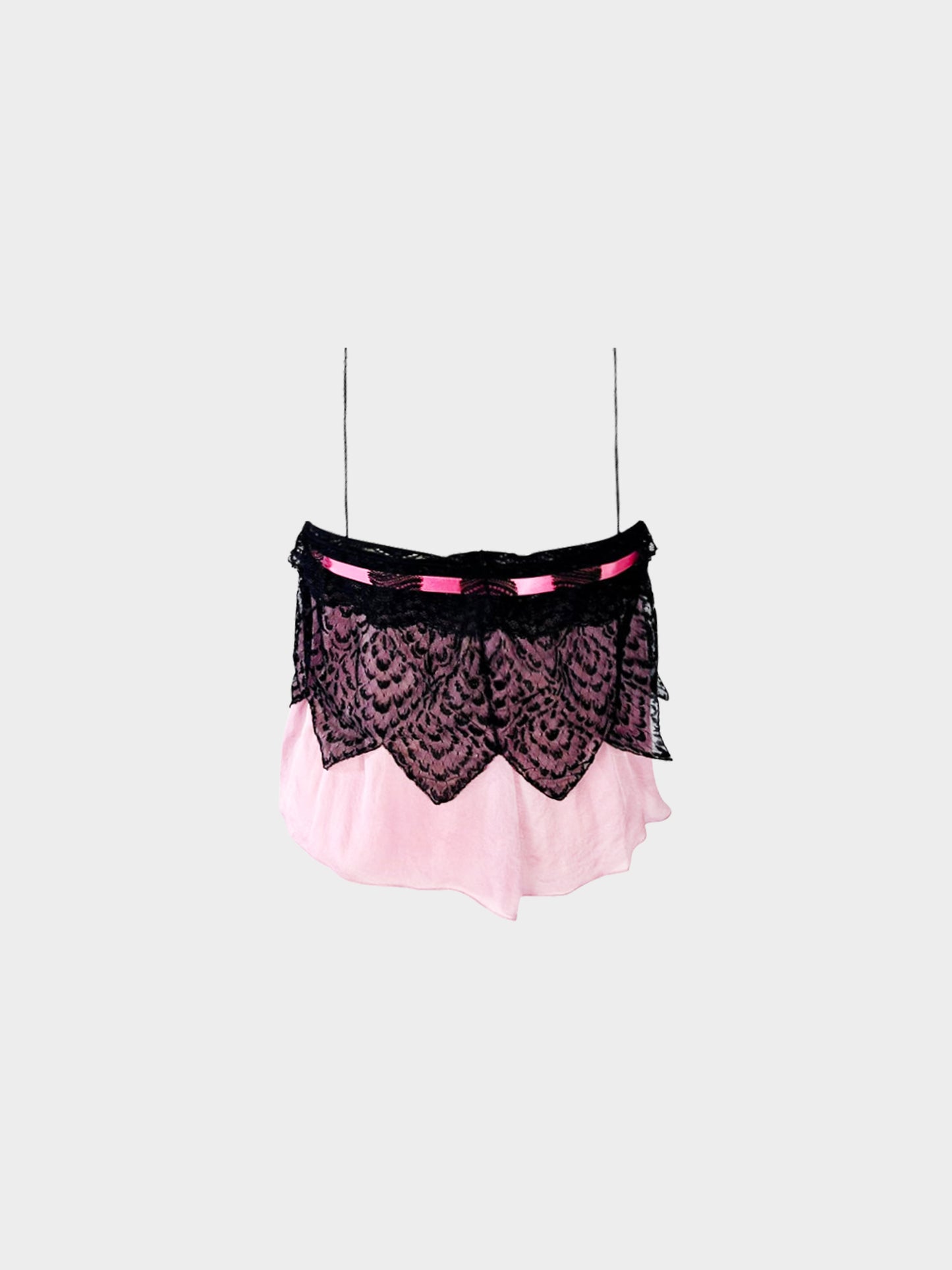 Yves Saint Laurent FW 2003 Pink and Black Silk Lace Top