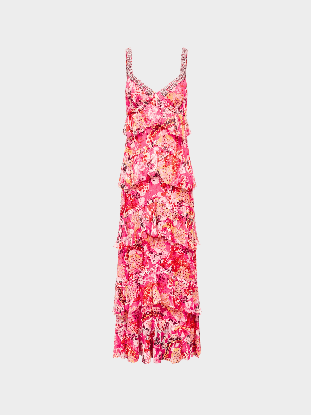 Emanuel Ungaro FW 2004 Pink Crystal Embellished Ruffle Dress