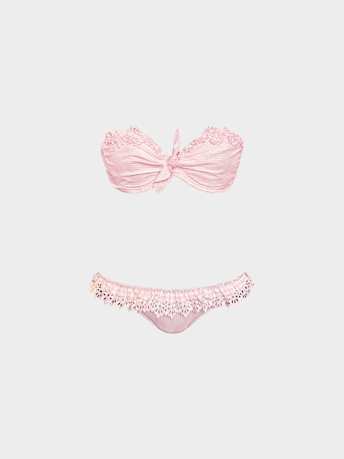 Ermanno Scervino 2010s Pink and White Gingham Print Two-piece Swimsuit