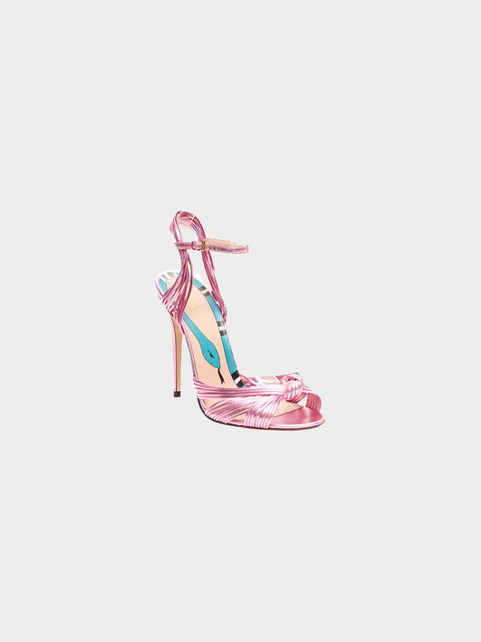 Gucci 2010s Pink Metallic Leather Malaga Kid Knotted Allie Heels