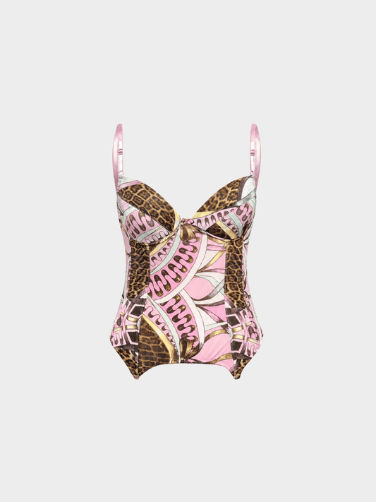 Roberto Cavalli SS 2004 Pink Leopard Print Jersey Corset Top