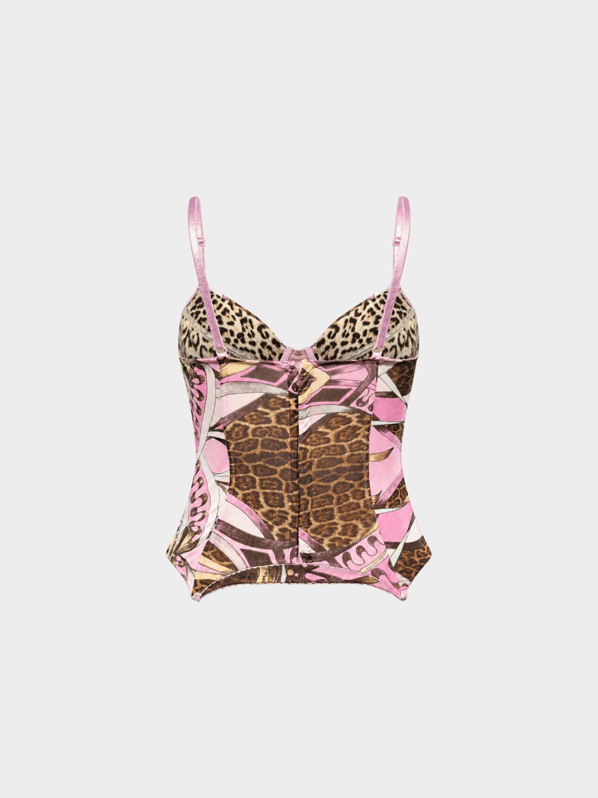 Roberto Cavalli SS 2004 Pink Leopard Print Jersey Corset Top