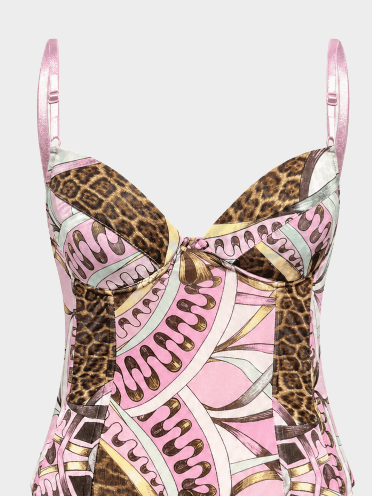 Roberto Cavalli SS 2004 Pink Leopard Print Jersey Corset Top